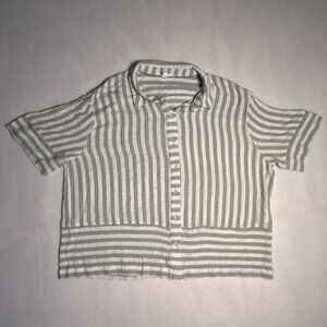 Jane‎ + Delancey Blouse Women's XL Green White Button Up Short Sleeve Collared